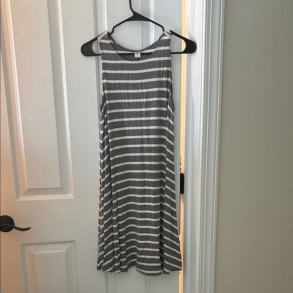 Old Navy Gray and White Striped Tank Dress